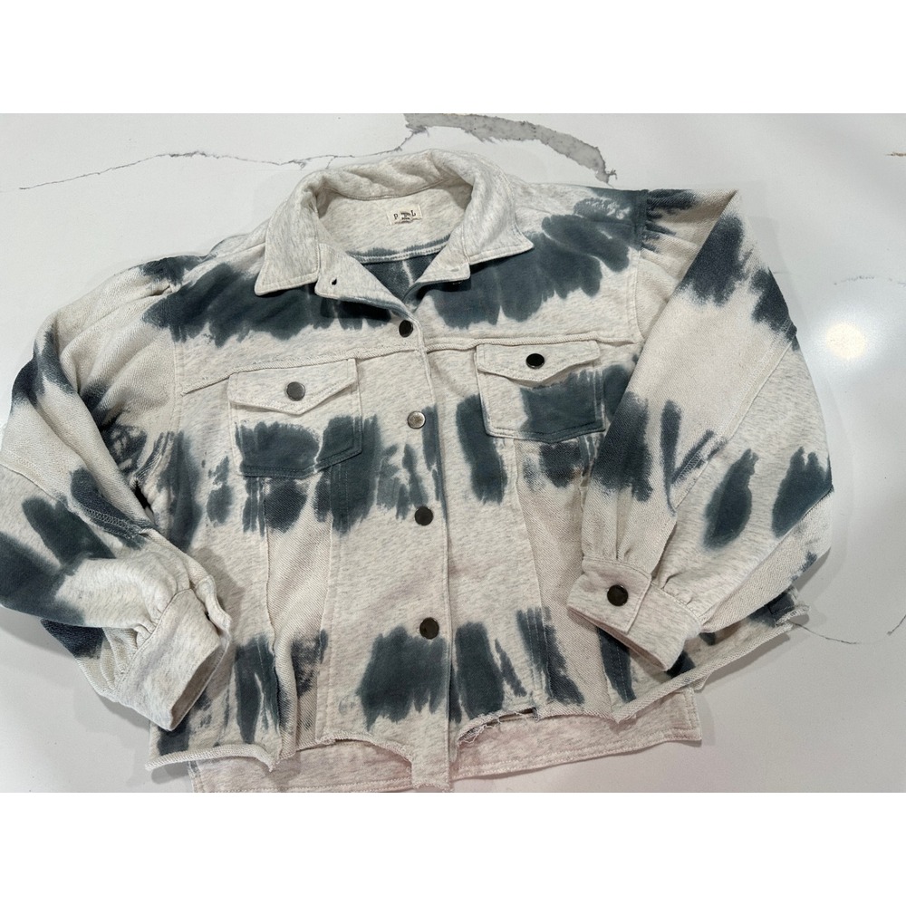 POL Clothing Women Grey Tie Dye Button Front Shacket Jacket BWT752A Medium